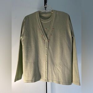 Green Embroidered Cardigan and Sweater Set